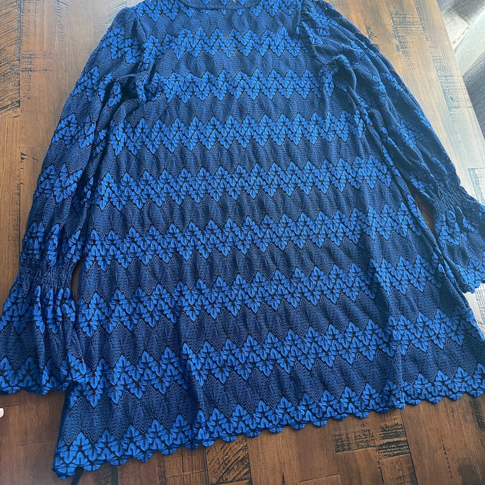 Free People Blue and Black Lace Top